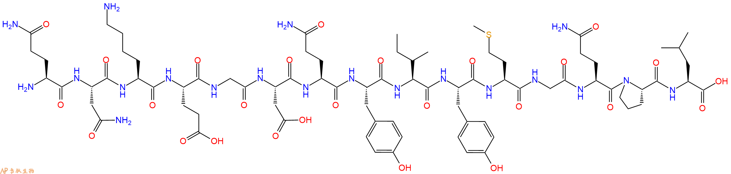 专肽生物产品H2N-Gln-Asn-Lys-Glu-Gly-Asp-Gln-Tyr-Ile-Tyr-Met-Gly-Gln-Pro-Leu-OH