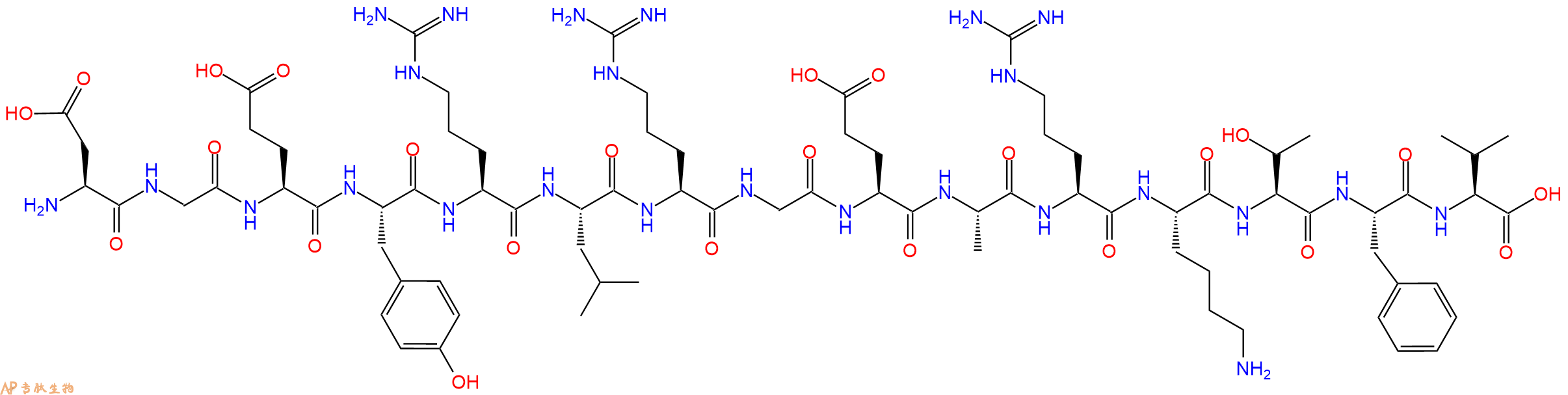 专肽生物产品H2N-Asp-Gly-Glu-Tyr-Arg-Leu-Arg-Gly-Glu-Ala-Arg-Lys-Thr-Phe-Val-OH