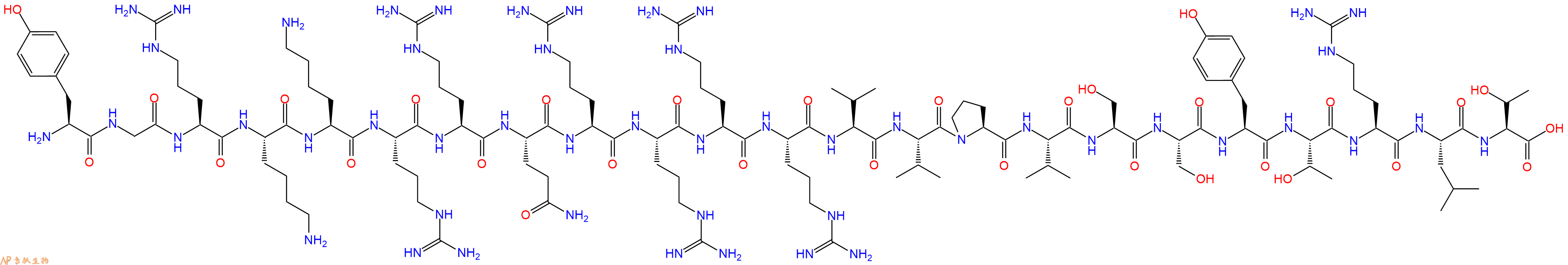 专肽生物产品H2N-Tyr-Gly-Arg-Lys-Lys-Arg-Arg-Gln-Arg-Arg-Arg-Arg-Val-Val-Pro-Val-Ser-Ser-Tyr-Thr-Arg-Leu-Thr-OH