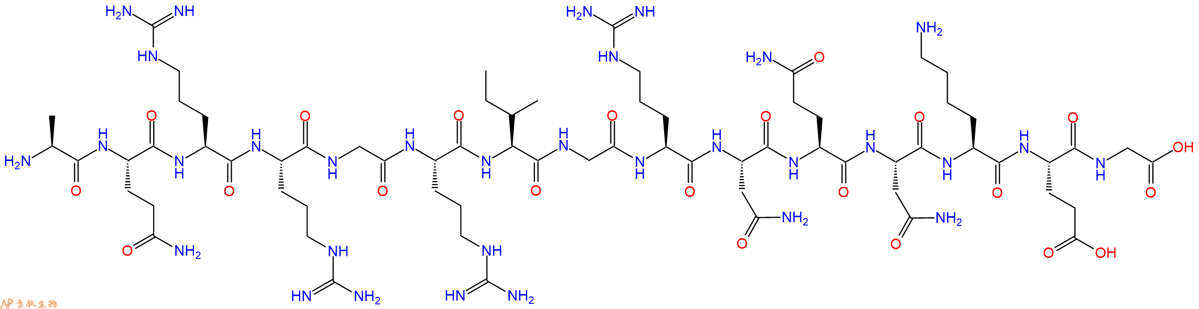 专肽生物产品H2N-Ala-Gln-Arg-Arg-Gly-Arg-Ile-Gly-Arg-Asn-Gln-Asn-Lys-Glu-Gly-OH
