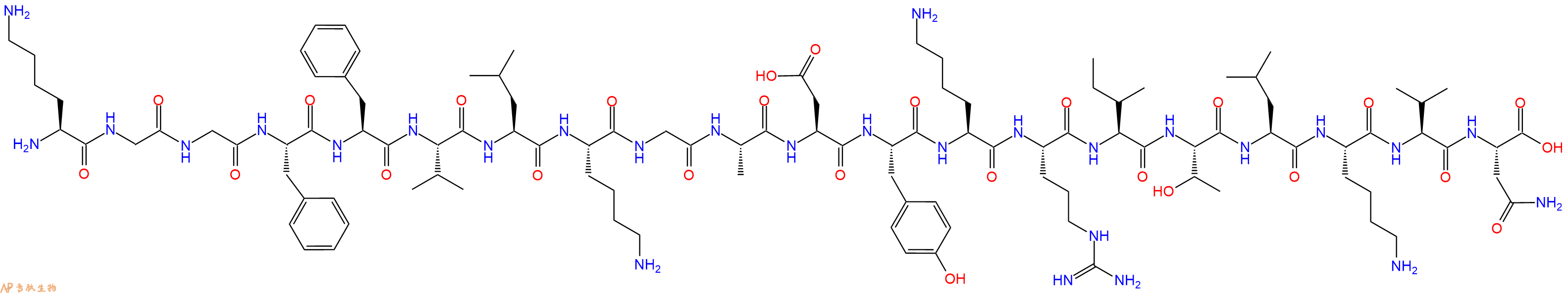 专肽生物产品H2N-Lys-Gly-Gly-Phe-Phe-Val-Leu-Lys-Gly-Ala-Asp-Tyr-Lys-Arg-Ile-Thr-Leu-Lys-Val-Asn-OH