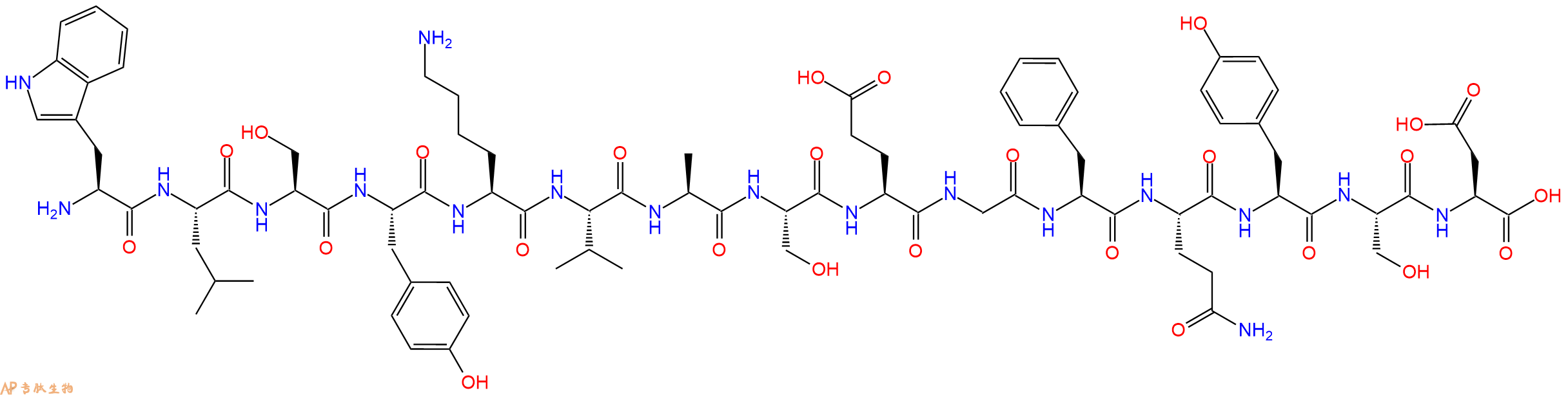 专肽生物产品H2N-Trp-Leu-Ser-Tyr-Lys-Val-Ala-Ser-Glu-Gly-Phe-Gln-Tyr-Ser-Asp-OH