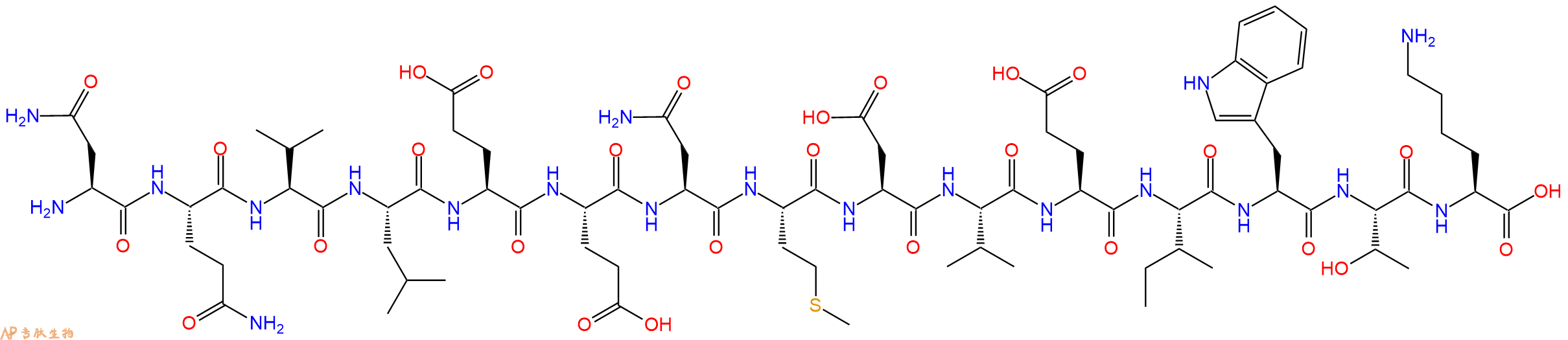 专肽生物产品H2N-Asn-Gln-Val-Leu-Glu-Glu-Asn-Met-Asp-Val-Glu-Ile-Trp-Thr-Lys-OH