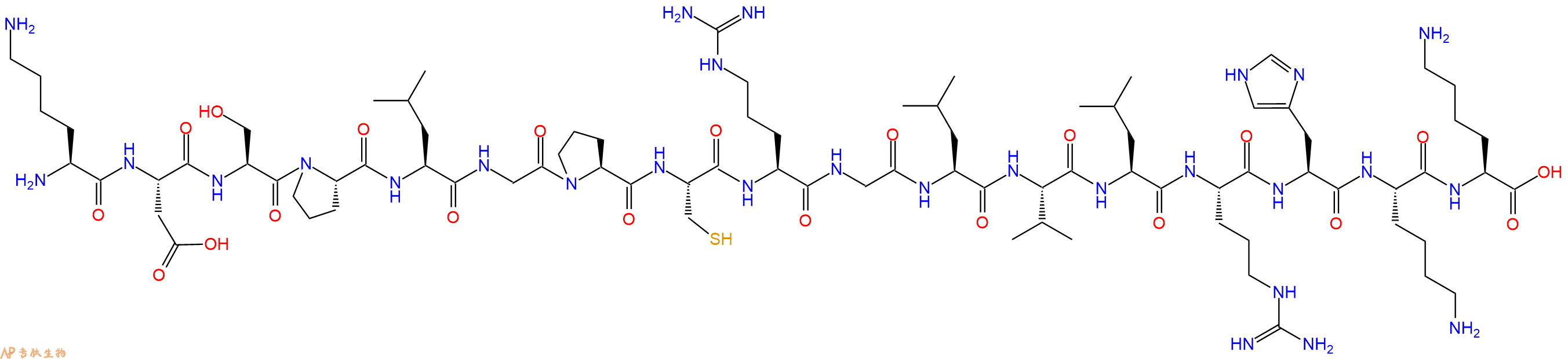 专肽生物产品H2N-Lys-Asp-Ser-Pro-Leu-Gly-Pro-Cys-Arg-Gly-Leu-Val-Leu-Arg-His-Lys-Lys-OH