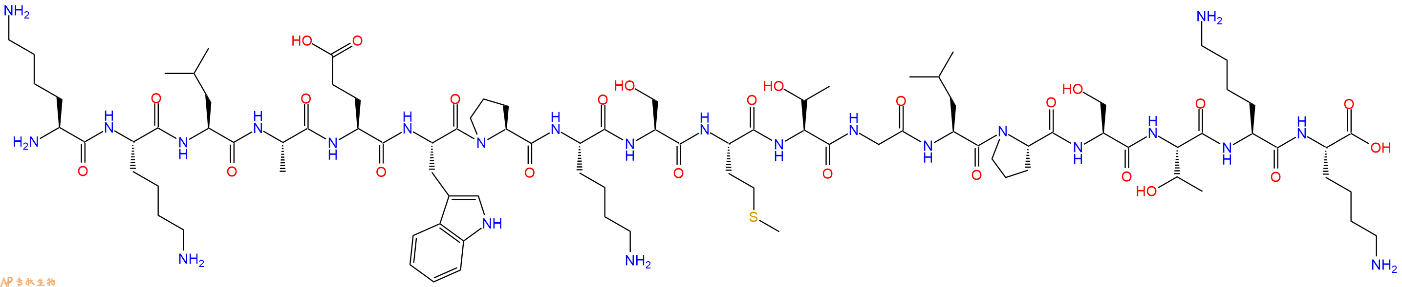 专肽生物产品H2N-Lys-Lys-Leu-Ala-Glu-Trp-Pro-Lys-Ser-Met-Thr-Gly-Leu-Pro-Ser-Thr-Lys-Lys-OH