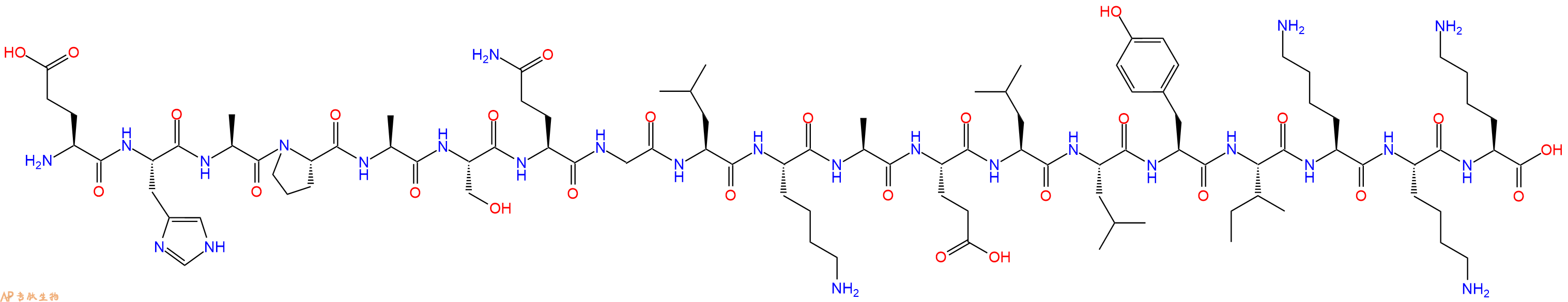 专肽生物产品H2N-Glu-His-Ala-Pro-Ala-Ser-Gln-Gly-Leu-Lys-Ala-Glu-Leu-Leu-Tyr-Ile-Lys-Lys-Lys-OH