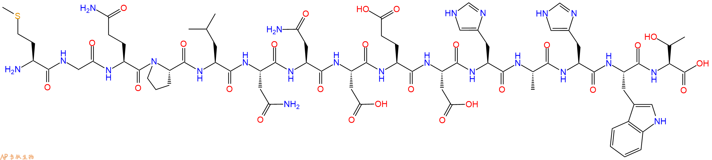 专肽生物产品H2N-Met-Gly-Gln-Pro-Leu-Asn-Asn-Asp-Glu-Asp-His-Ala-His-Trp-Thr-OH