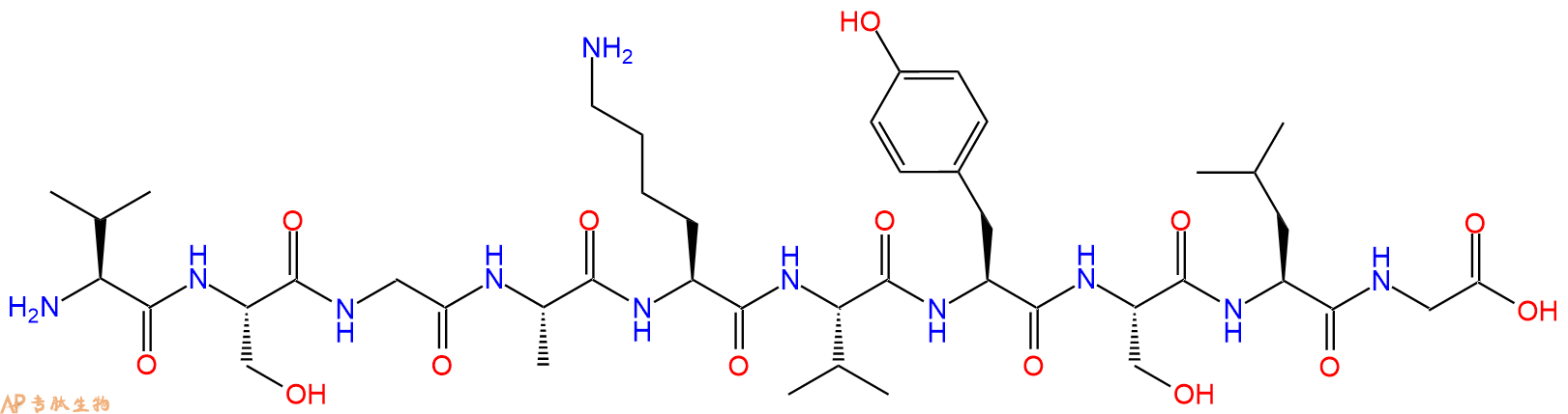 专肽生物产品H2N-Val-Ser-Gly-Ala-Lys-Val-Tyr-Ser-Leu-Gly-OH