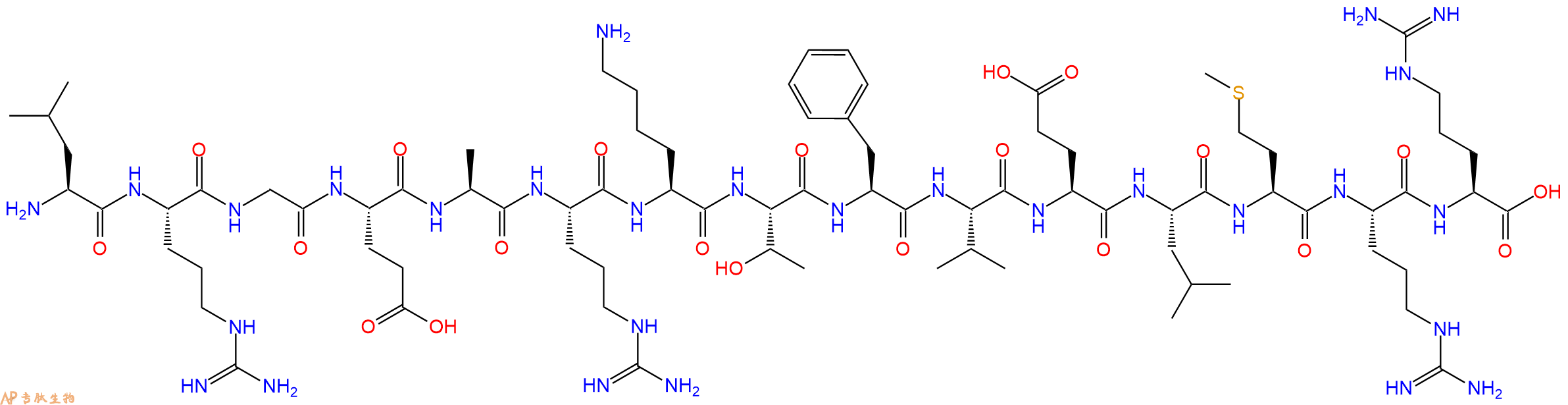 专肽生物产品H2N-Leu-Arg-Gly-Glu-Ala-Arg-Lys-Thr-Phe-Val-Glu-Leu-Met-Arg-Arg-OH