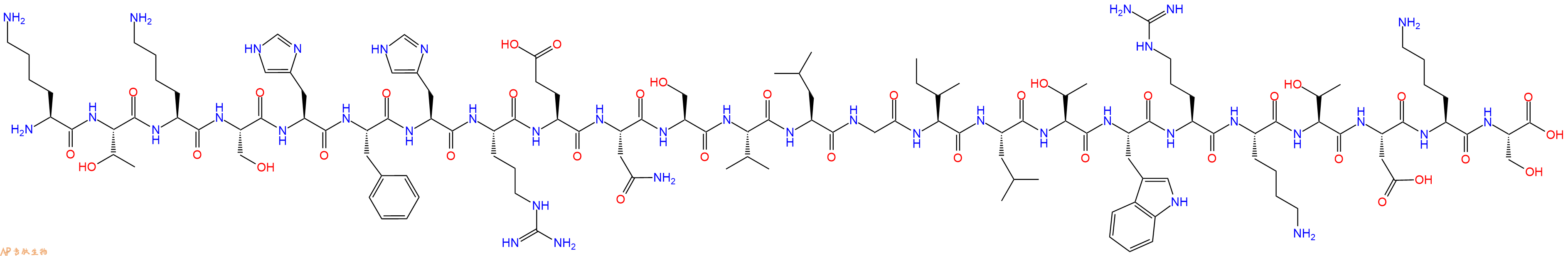 专肽生物产品H2N-Lys-Thr-Lys-Ser-His-Phe-His-Arg-Glu-Asn-Ser-Val-Leu-Gly-Ile-Leu-Thr-Trp-Arg-Lys-Thr-Asp-Lys-Ser-OH