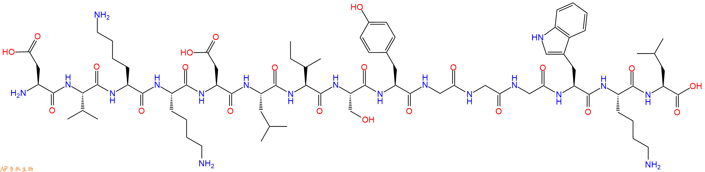 专肽生物产品H2N-Asp-Val-Lys-Lys-Asp-Leu-Ile-Ser-Tyr-Gly-Gly-Gly-Trp-Lys-Leu-OH
