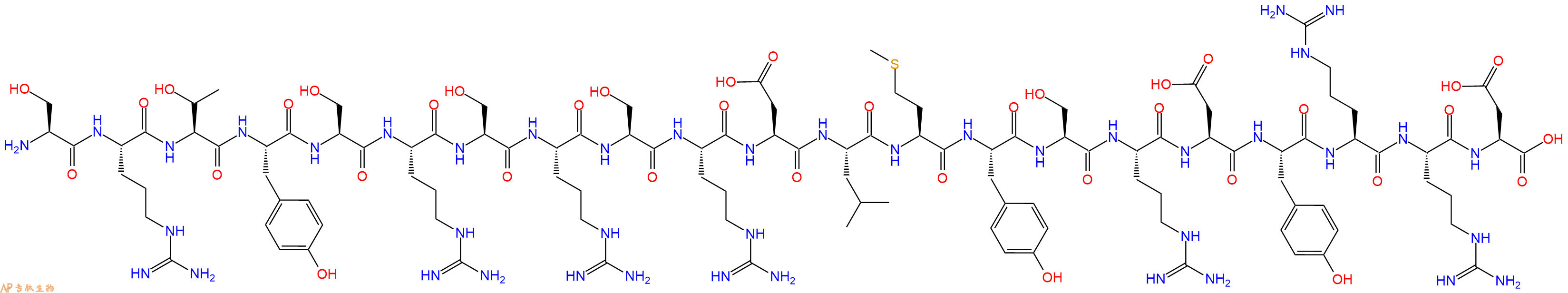 专肽生物产品H2N-Ser-Arg-Thr-Tyr-Ser-Arg-Ser-Arg-Ser-Arg-Asp-Leu-Met-Tyr-Ser-Arg-Asp-Tyr-Arg-Arg-Asp-OH