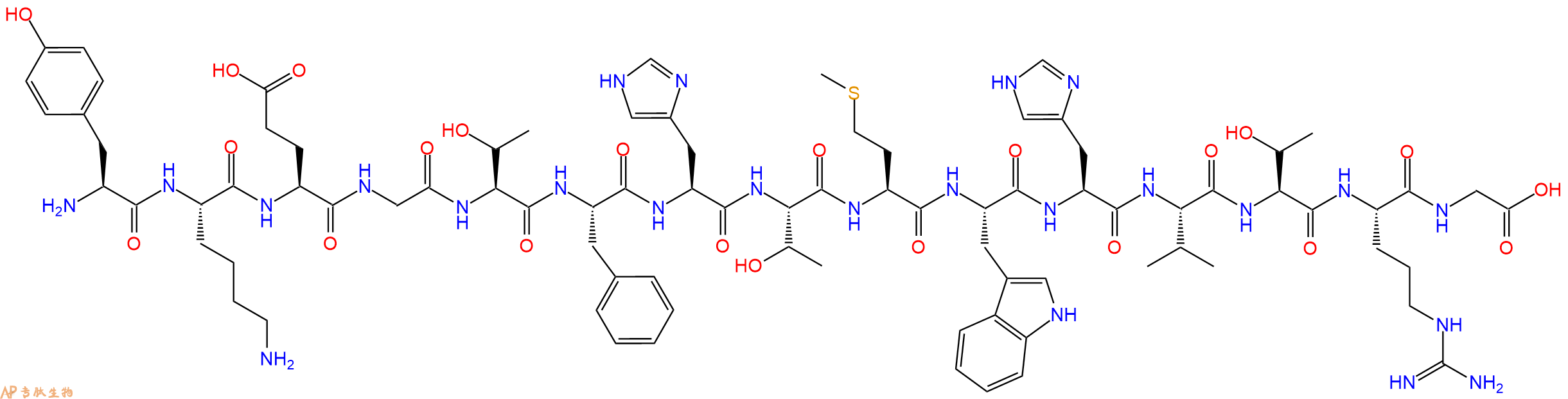 专肽生物产品H2N-Tyr-Lys-Glu-Gly-Thr-Phe-His-Thr-Met-Trp-His-Val-Thr-Arg-Gly-OH