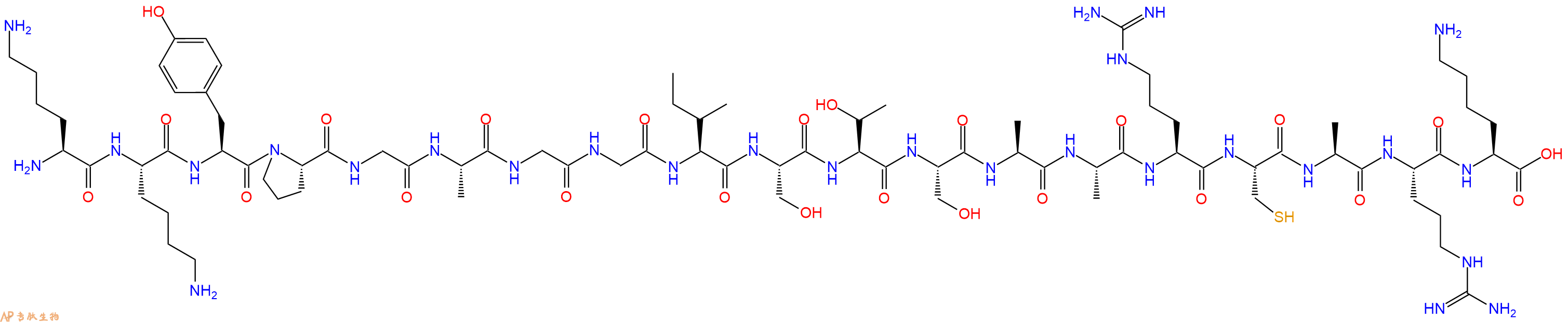专肽生物产品H2N-Lys-Lys-Tyr-Pro-Gly-Ala-Gly-Gly-Ile-Ser-Thr-Ser-Ala-Ala-Arg-Cys-Ala-Arg-Lys-OH