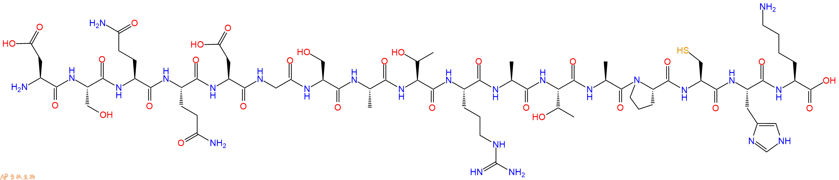 专肽生物产品H2N-Asp-Ser-Gln-Gln-Asp-Gly-Ser-Ala-Thr-Arg-Ala-Thr-Ala-Pro-Cys-His-Lys-OH