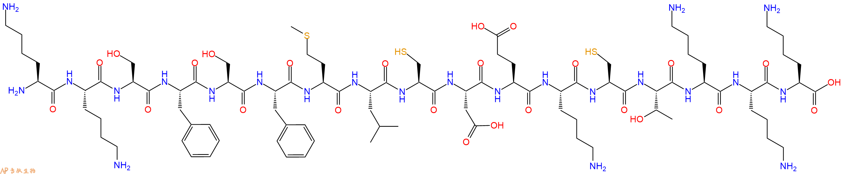 专肽生物产品H2N-Lys-Lys-Ser-Phe-Ser-Phe-Met-Leu-Cys-Asp-Glu-Lys-Cys-Thr-Lys-Lys-Lys-OH