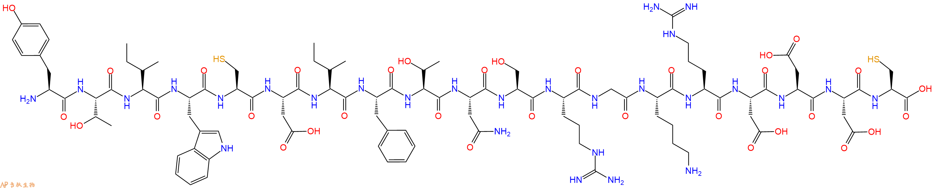 专肽生物产品H2N-Tyr-Thr-Ile-Trp-Cys-Asp-Ile-Phe-Thr-Asn-Ser-Arg-Gly-Lys-Arg-Asp-Asp-Asp-Cys-OH