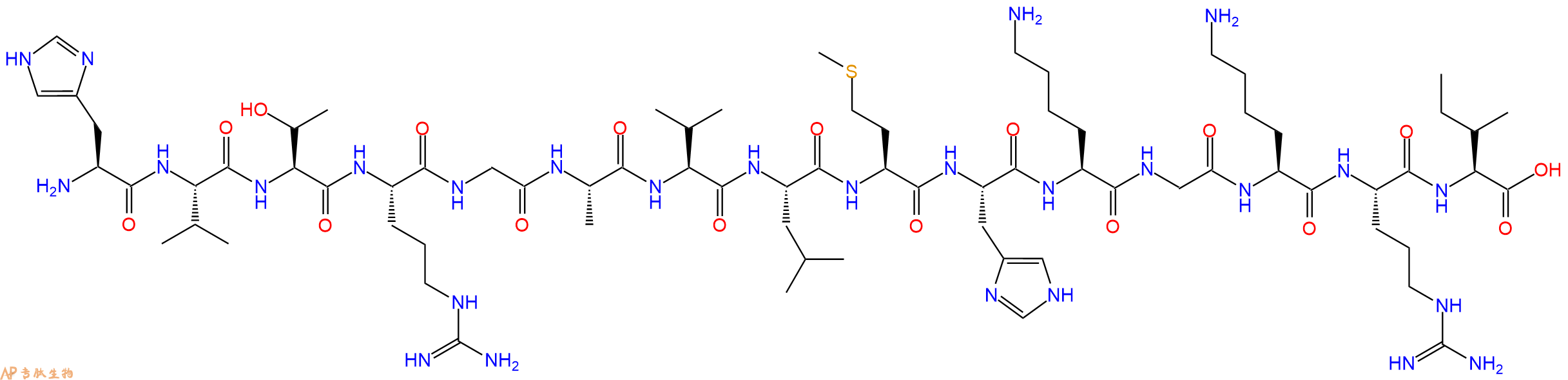 专肽生物产品H2N-His-Val-Thr-Arg-Gly-Ala-Val-Leu-Met-His-Lys-Gly-Lys-Arg-Ile-OH