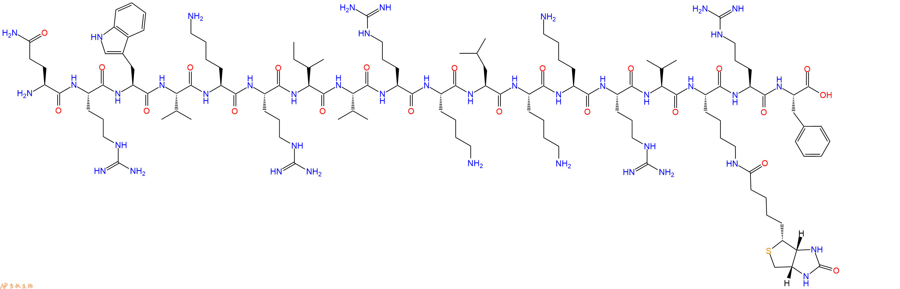 专肽生物产品H2N-Gln-Arg-Trp-Val-Lys-Arg-Ile-Val-Arg-Lys-Leu-Lys-Lys-Arg-Val-Lys(Biotin)-Arg-Phe-OH
