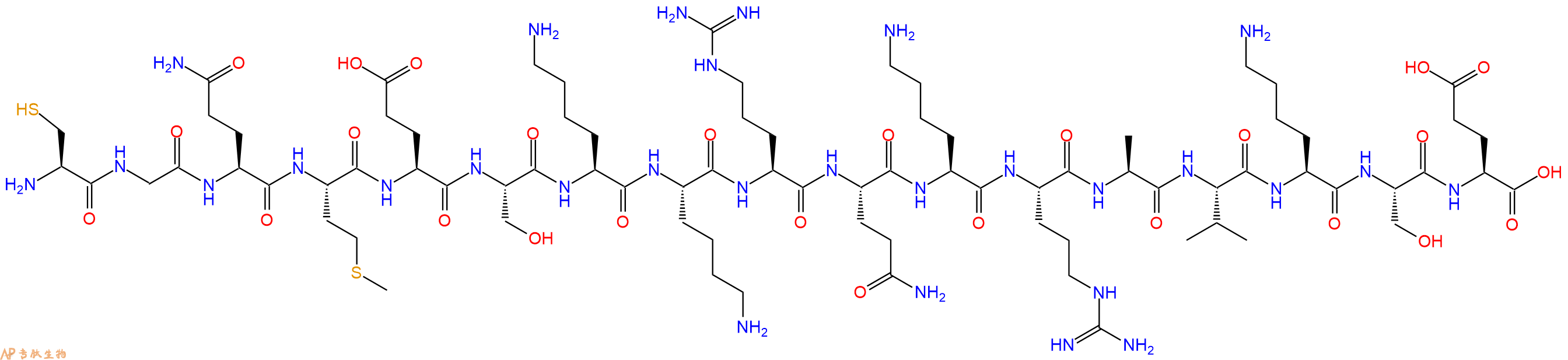 专肽生物产品H2N-Cys-Gly-Gln-Met-Glu-Ser-Lys-Lys-Arg-Gln-Lys-Arg-Ala-Val-Lys-Ser-Glu-OH