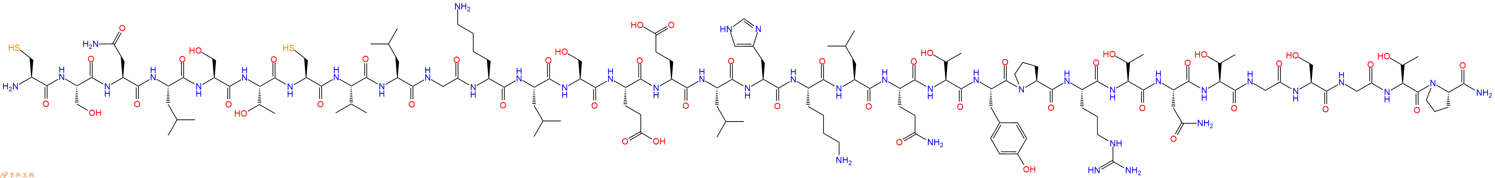 专肽生物产品H2N-Cys-Ser-Asn-Leu-Ser-Thr-Cys-Val-Leu-Gly-Lys-Leu-Ser-Glu-Glu-Leu-His-Lys-Leu-Gln-Thr-Tyr-Pro-Arg-Thr-Asn-Thr-Gly-Ser-Gly-Thr-Pro-CONH2