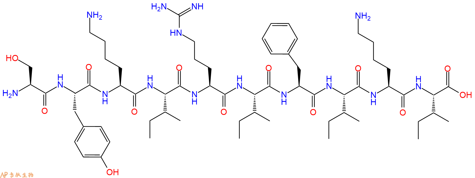 专肽生物产品H2N-Ser-Tyr-Lys-Ile-Arg-Ile-Phe-Ile-Lys-Ile-OH