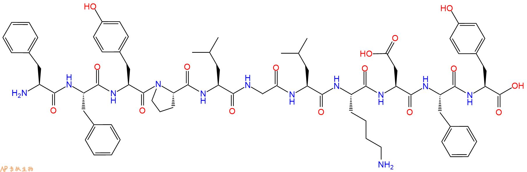专肽生物产品H2N-Phe-Phe-Tyr-Pro-Leu-Gly-Leu-Lys-Asp-Phe-Tyr-OH