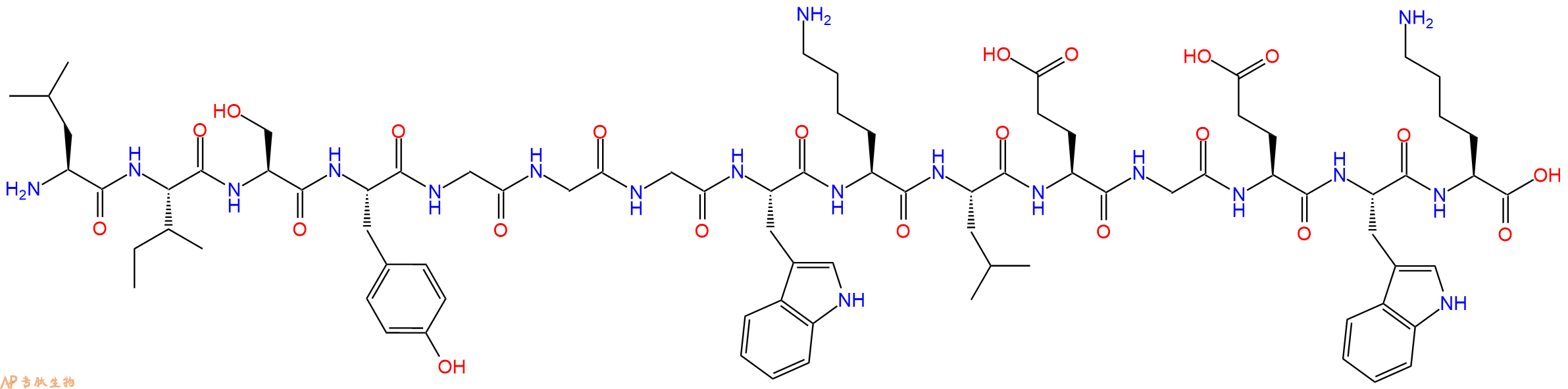 专肽生物产品H2N-Leu-Ile-Ser-Tyr-Gly-Gly-Gly-Trp-Lys-Leu-Glu-Gly-Glu-Trp-Lys-OH