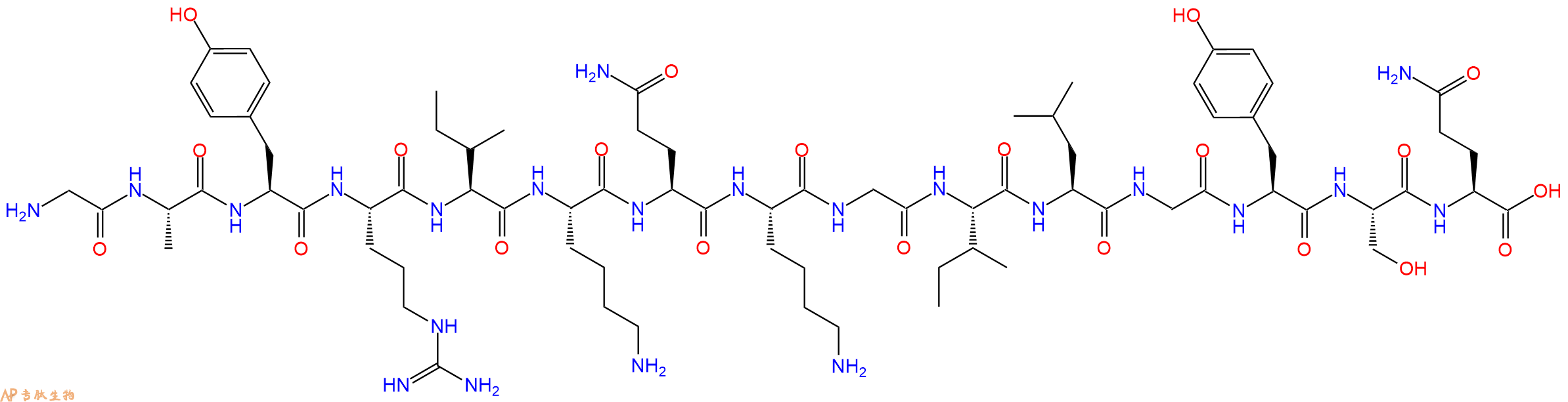 专肽生物产品H2N-Gly-Ala-Tyr-Arg-Ile-Lys-Gln-Lys-Gly-Ile-Leu-Gly-Tyr-Ser-Gln-OH