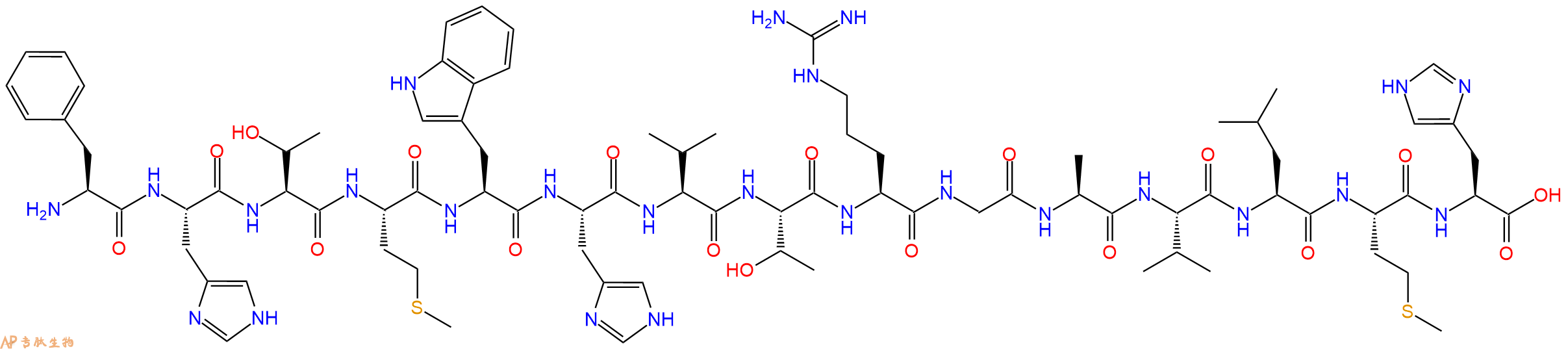 专肽生物产品H2N-Phe-His-Thr-Met-Trp-His-Val-Thr-Arg-Gly-Ala-Val-Leu-Met-His-OH