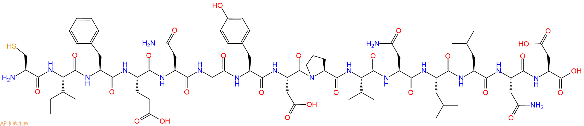 专肽生物产品H2N-Cys-Ile-Phe-Glu-Asn-Gly-Tyr-Asp-Pro-Val-Asn-Leu-Leu-Asn-Asp-OH
