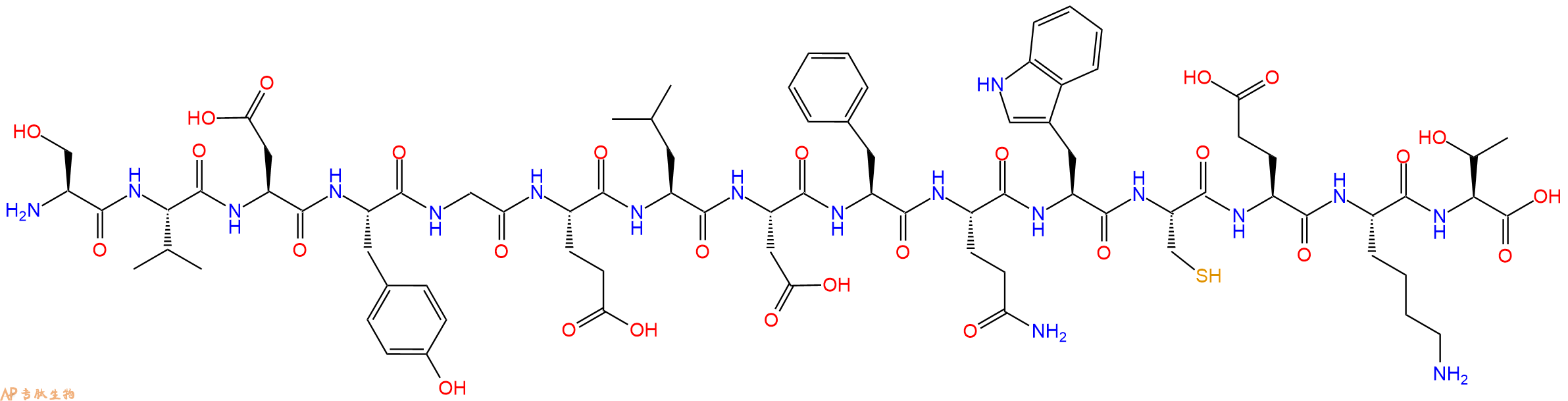 专肽生物产品H2N-Ser-Val-Asp-Tyr-Gly-Glu-Leu-Asp-Phe-Gln-Trp-Cys-Glu-Lys-Thr-OH