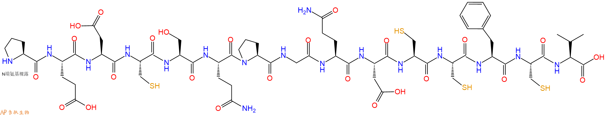 专肽生物产品H2N-Pro-Glu-Asp-Cys-Ser-Gln-Pro-Gly-Gln-Asp-Cys-Cys-Phe-Cys-Val-OH