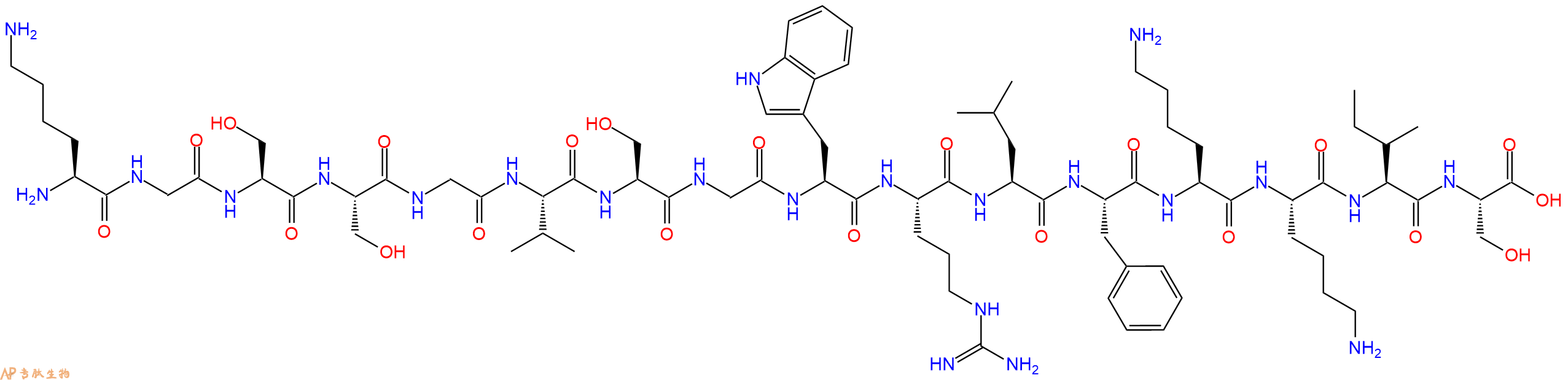 专肽生物产品H2N-Lys-Gly-Ser-Ser-Gly-Val-Ser-Gly-Trp-Arg-Leu-Phe-Lys-Lys-Ile-Ser-OH