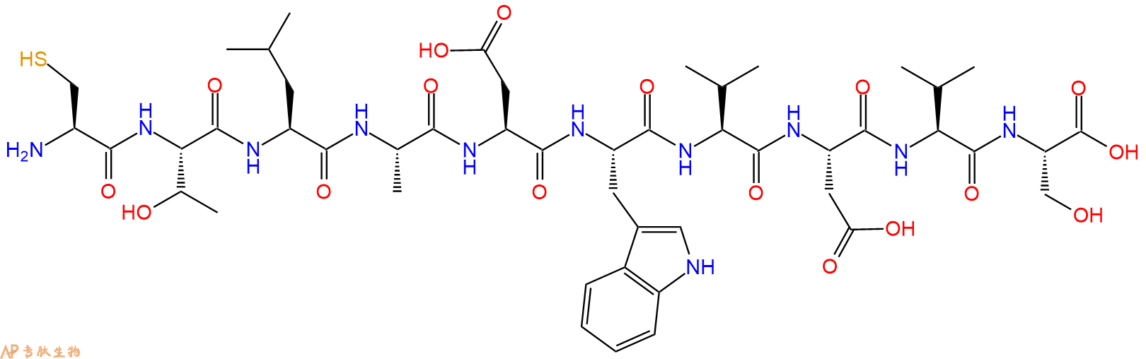 专肽生物产品H2N-Cys-Thr-Leu-Ala-Asp-Trp-Val-Asp-Val-Ser-OH