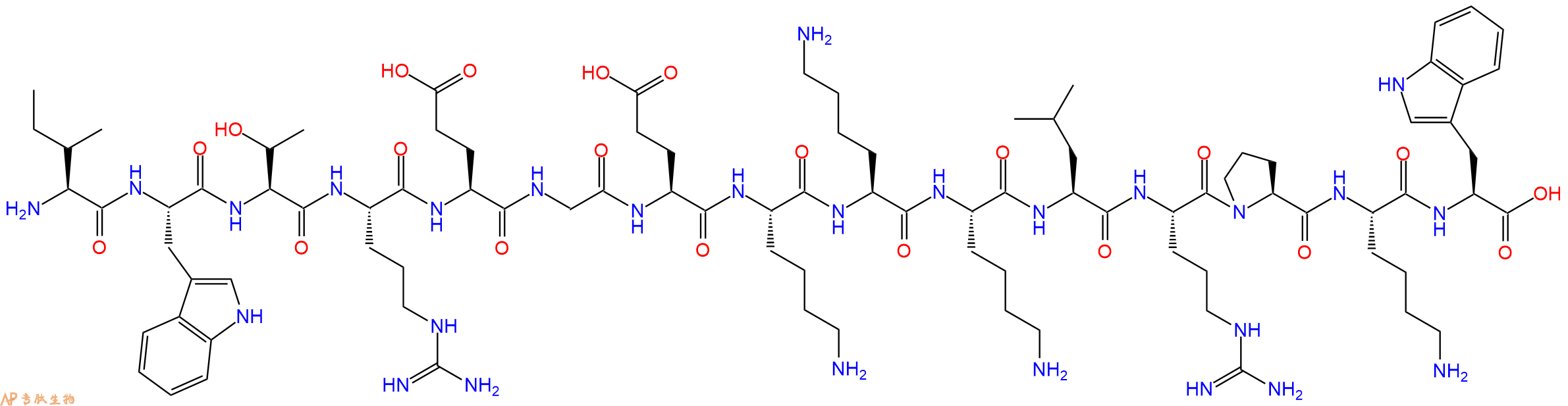 专肽生物产品H2N-Ile-Trp-Thr-Arg-Glu-Gly-Glu-Lys-Lys-Lys-Leu-Arg-Pro-Lys-Trp-OH