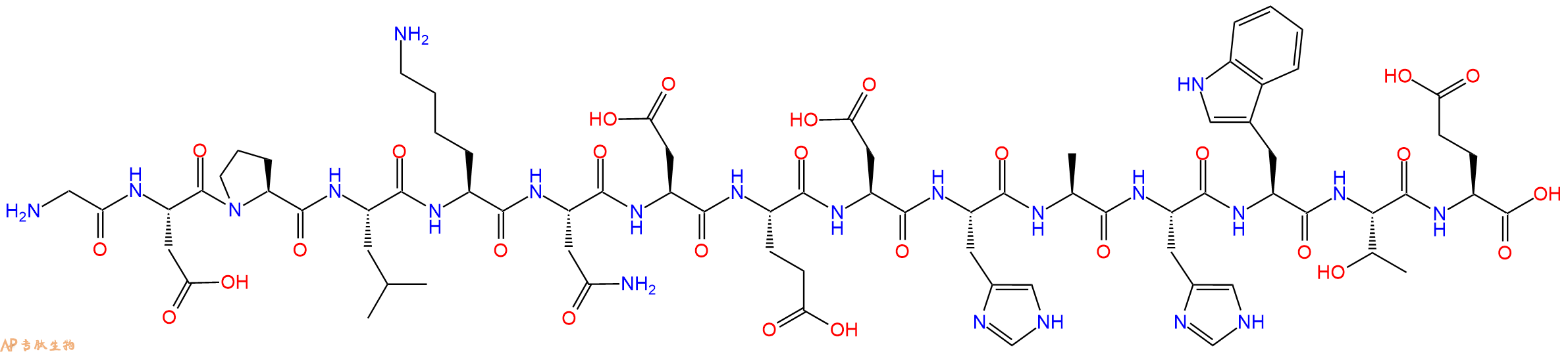 专肽生物产品H2N-Gly-Asp-Pro-Leu-Lys-Asn-Asp-Glu-Asp-His-Ala-His-Trp-Thr-Glu-OH