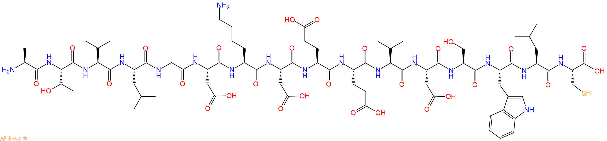 专肽生物产品H2N-Ala-Thr-Val-Leu-Gly-Asp-Lys-Asp-Glu-Glu-Val-Asp-Ser-Trp-Leu-Cys-OH