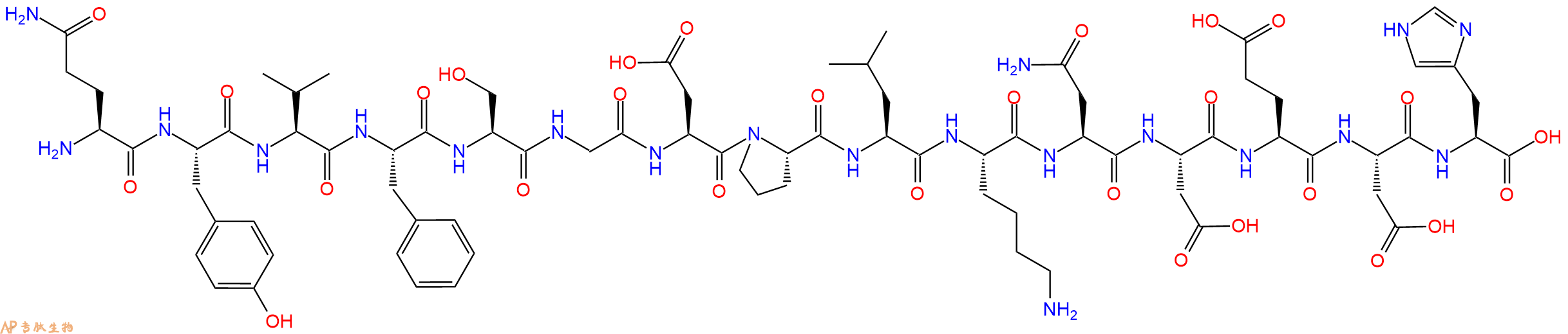 专肽生物产品H2N-Gln-Tyr-Val-Phe-Ser-Gly-Asp-Pro-Leu-Lys-Asn-Asp-Glu-Asp-His-OH
