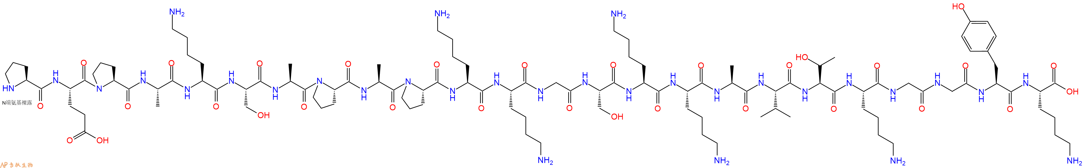 专肽生物产品H2N-Pro-Glu-Pro-Ala-Lys-Ser-Ala-Pro-Ala-Pro-Lys-Lys-Gly-Ser-Lys-Lys-Ala-Val-Thr-Lys-Gly-Gly-Tyr-Lys-OH