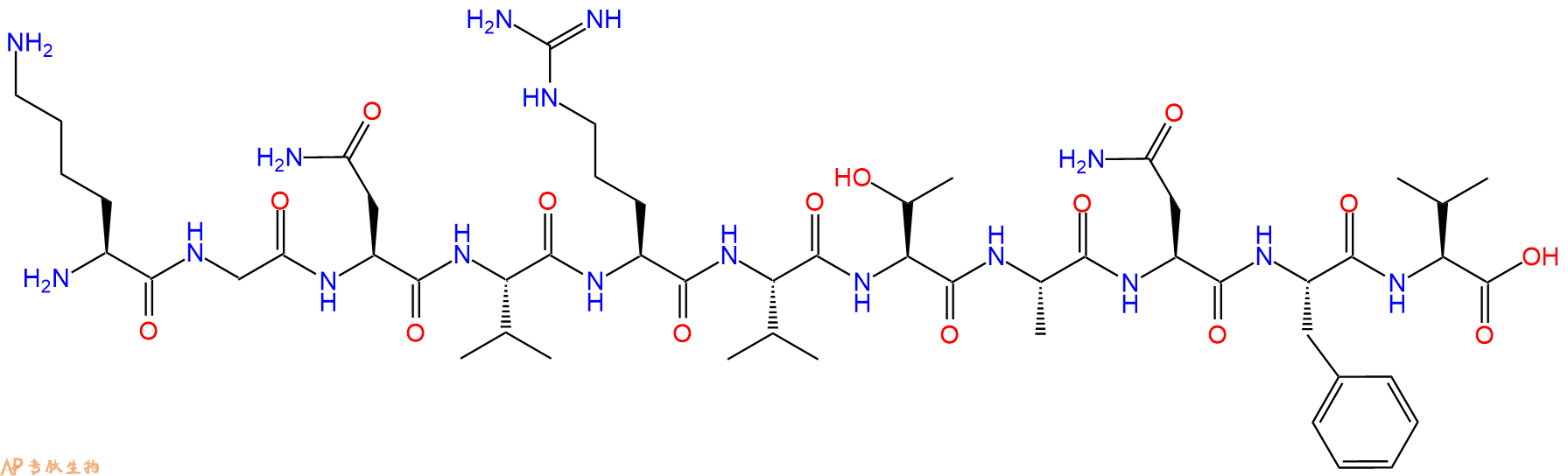 专肽生物产品H2N-Lys-Gly-Asn-Val-Arg-Val-Thr-Ala-Asn-Phe-Val-OH