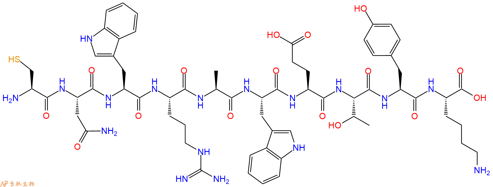 专肽生物产品H2N-Cys-Asn-Trp-Arg-Ala-Trp-Glu-Thr-Tyr-Lys-OH