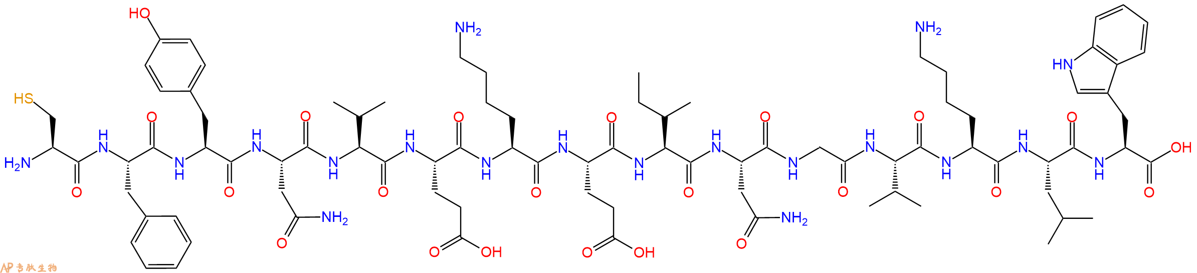 专肽生物产品H2N-Cys-Phe-Tyr-Asn-Val-Glu-Lys-Glu-Ile-Asn-Gly-Val-Lys-Leu-Trp-OH