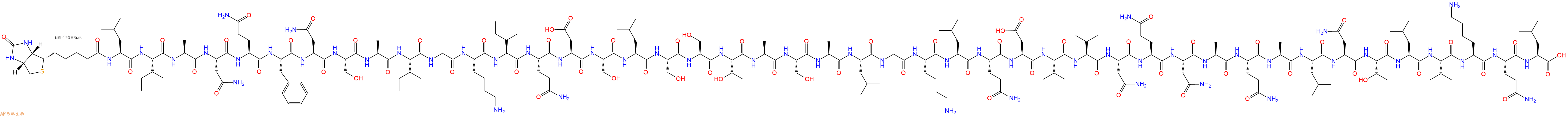 专肽生物产品Biotinyl-Leu-Ile-Ala-Asn-Gln-Phe-Asn-Ser-Ala-Ile-Gly-Lys-Ile-Gln-Asp-Ser-Leu-Ser-Ser-Thr-Ala-Ser-Ala-Leu-Gly-Lys-Leu-Gln-Asp-Val-Val-Asn-Gln-Asn-Ala-Gln-Ala-Leu-Asn-Thr-Leu-Val-Lys-Gln-Leu-OH