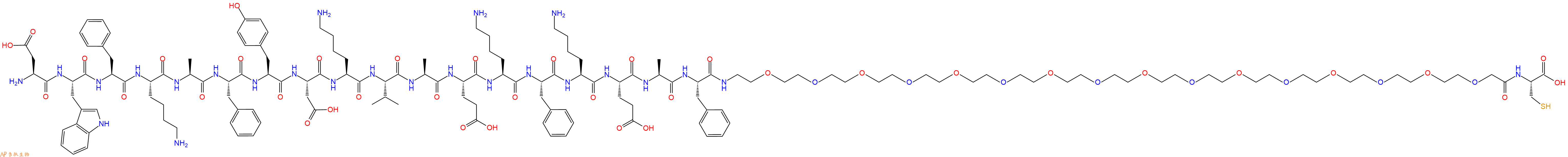 专肽生物产品Asp-Trp-Phe-Lys-Ala-Phe-Tyr-Asp-Lys-Val-Ala-Glu-Lys-Phe-Lys-Glu-Ala-Phe-PEG16-Cys