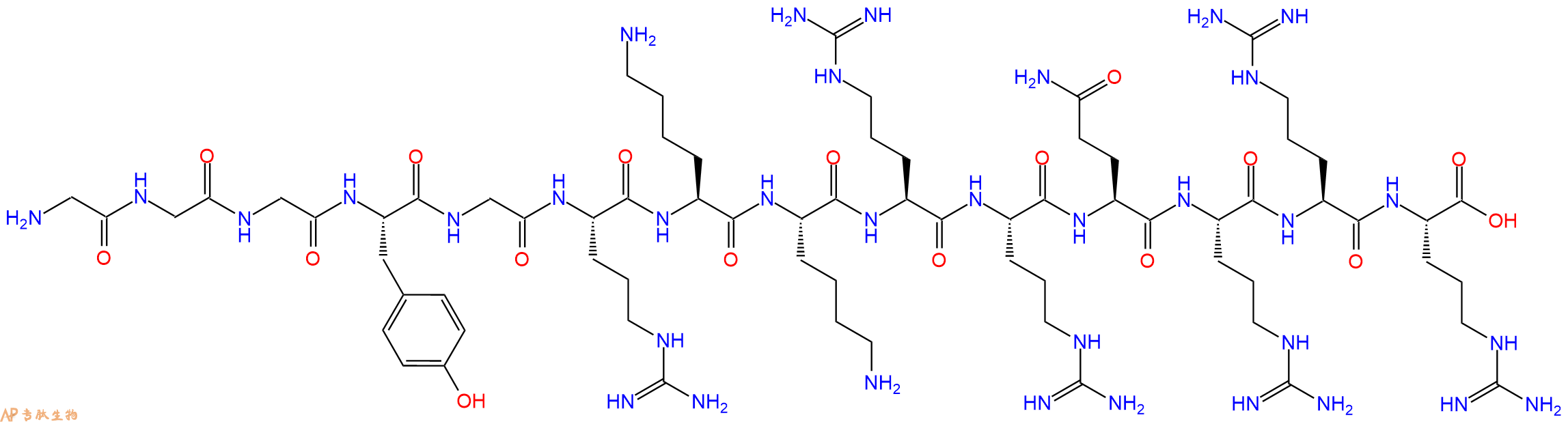 专肽生物产品H2N-Gly-Gly-Gly-Tyr-Gly-Arg-Lys-Lys-Arg-Arg-Gln-Arg-Arg-Arg-OH