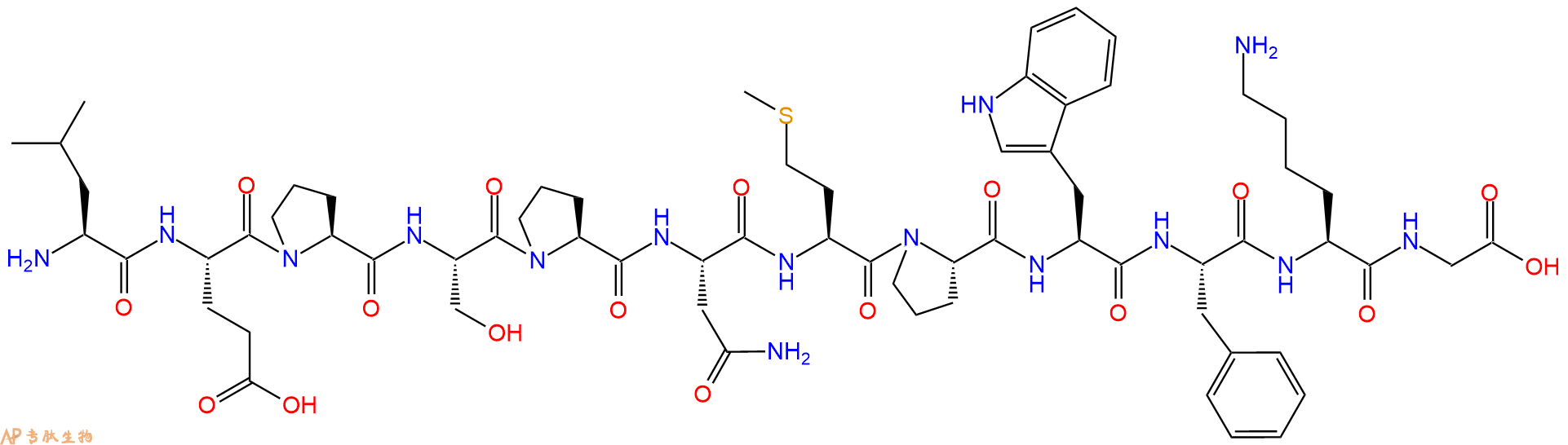 专肽生物产品H2N-Leu-Glu-Pro-Ser-Pro-Asn-Met-Pro-Trp-Phe-Lys-Gly-OH