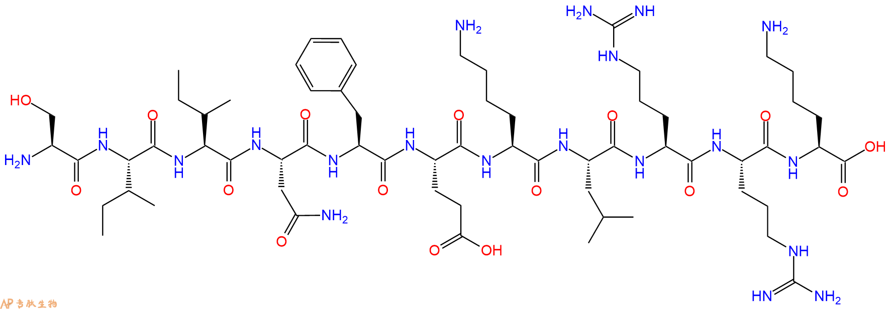 专肽生物产品H2N-Ser-Ile-Ile-Asn-Phe-Glu-Lys-Leu-Arg-Arg-Lys-OH