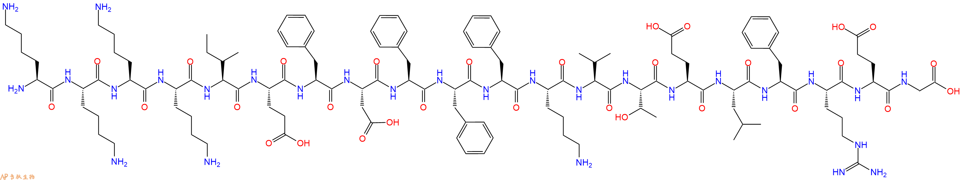 专肽生物产品H2N-Lys-Lys-Lys-Lys-Ile-Glu-Phe-Asp-Phe-Phe-Phe-Lys-Val-Thr-Glu-Leu-Phe-Arg-Glu-Gly-OH