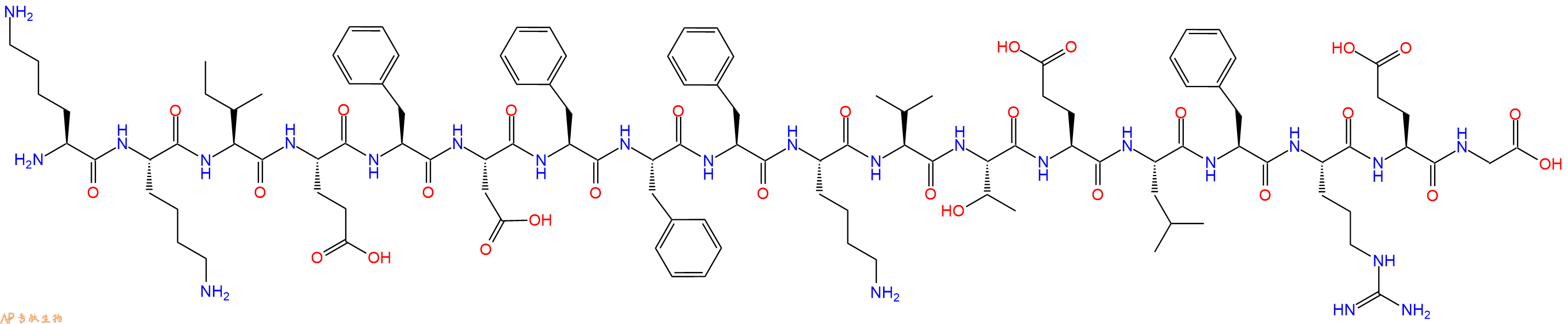 专肽生物产品H2N-Lys-Lys-Ile-Glu-Phe-Asp-Phe-Phe-Phe-Lys-Val-Thr-Glu-Leu-Phe-Arg-Glu-Gly-OH